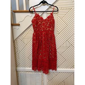 Red & Cream Lace Layered Midi Dress